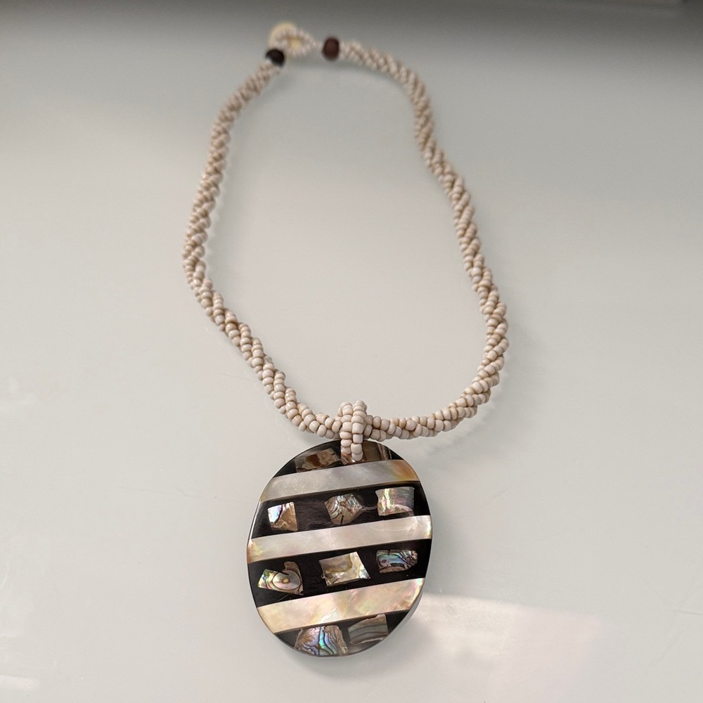 Elegant Abalone Mosaic Large Round Pendan.